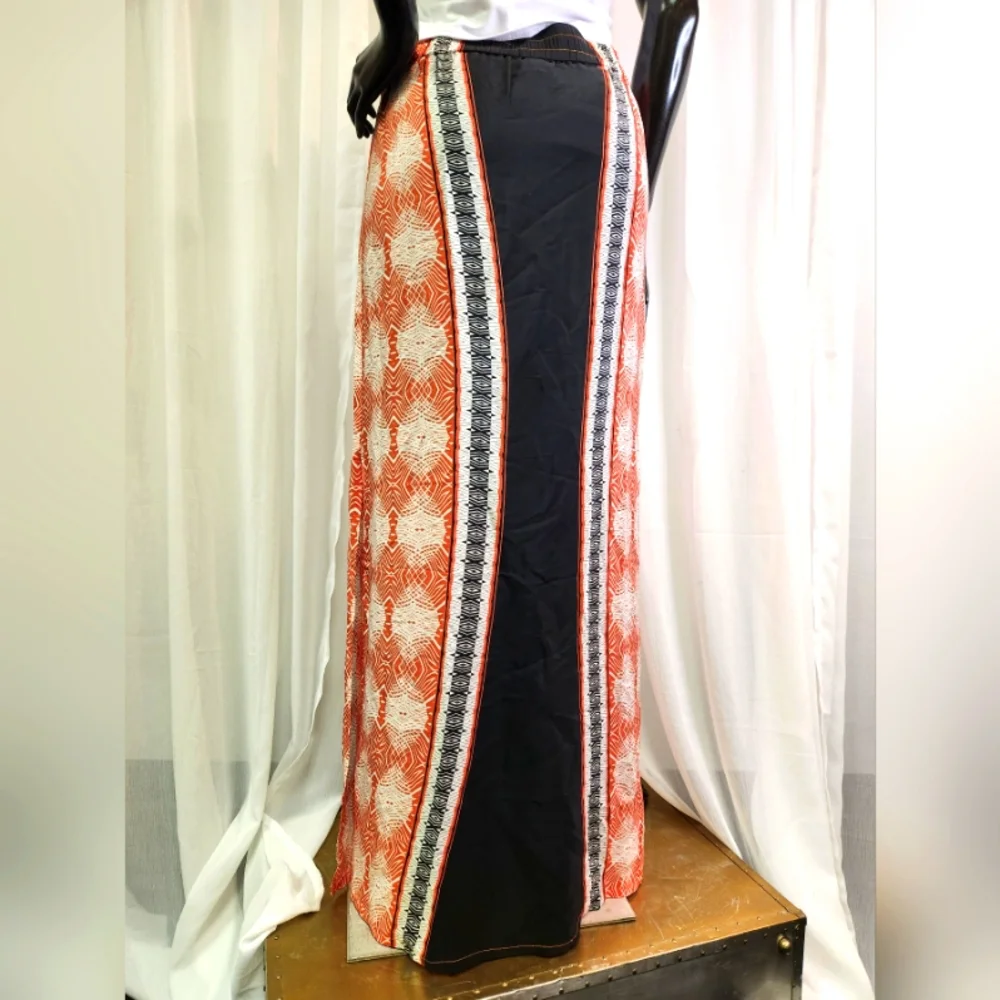 100% Silk Black and Orange Women's Skirt W/Side Slit -New W/ Tags - Picture 5 of 15